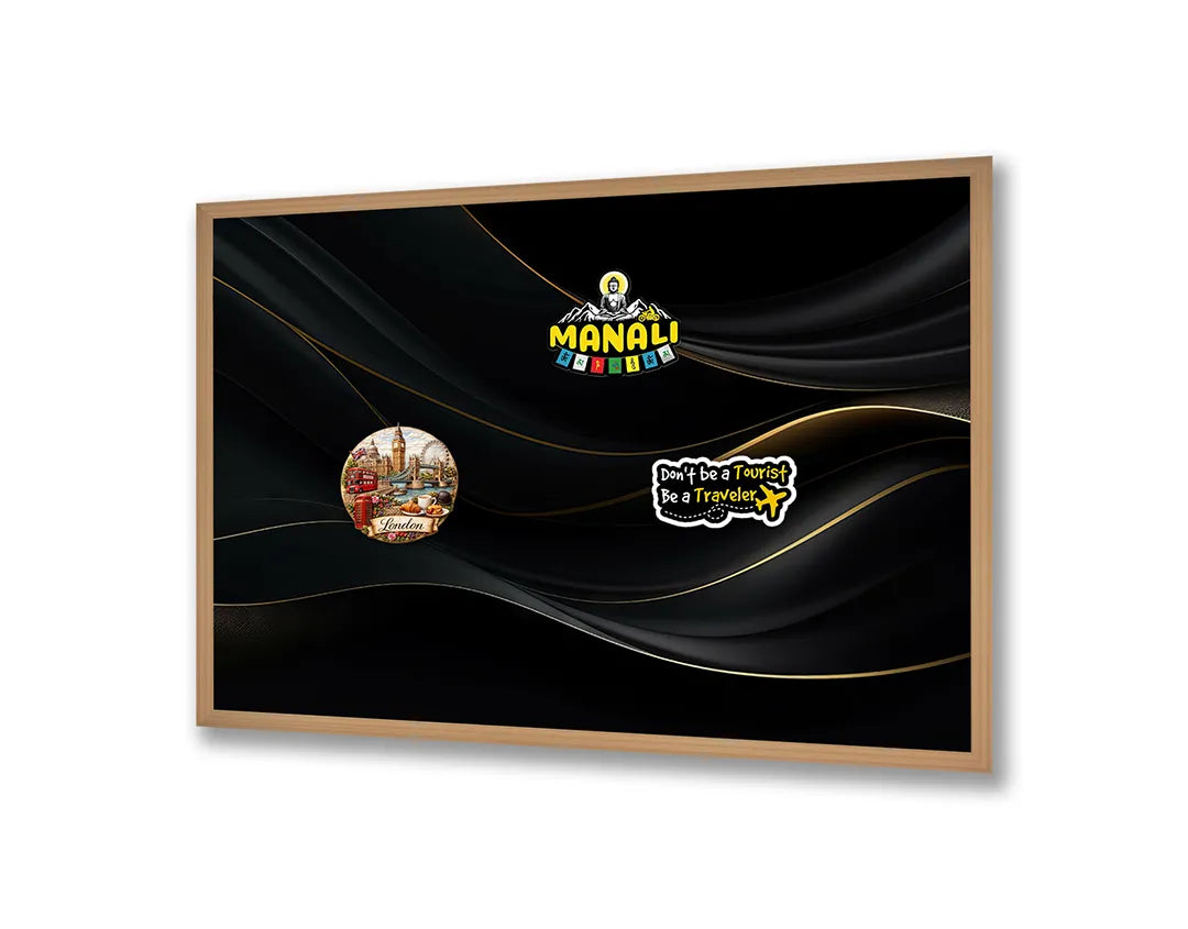 Metalen Magneetbord met print van Zwarte golvende lijnen goud perfect als decoratie