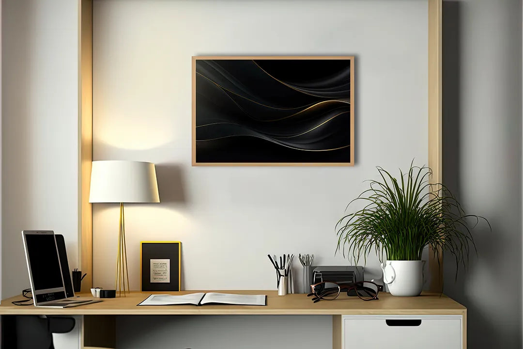Metalen Magneetbord met print van Zwarte golvende lijnen goud perfect als decoratie