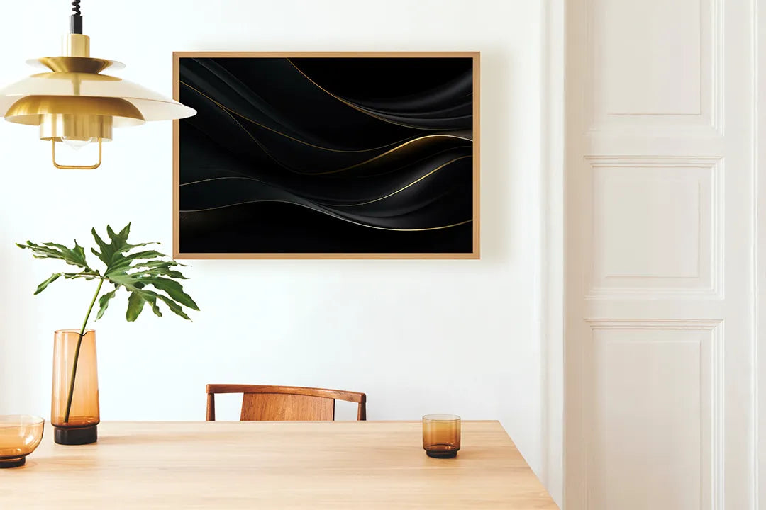 Metalen Magneetbord met print van Zwarte golvende lijnen goud perfect als decoratie