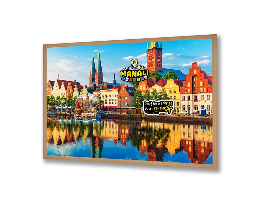 Metalen Magneetbord met afbeelding van gekleurde Amsterdamse grachtenpanden in vrolijke kleuren kleuren