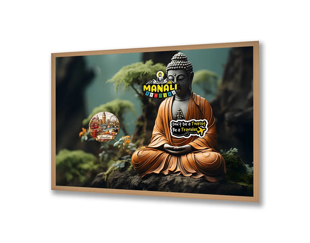 Metalen Magneetbord met print van Boeddha beeld in bos perfect als decoratie