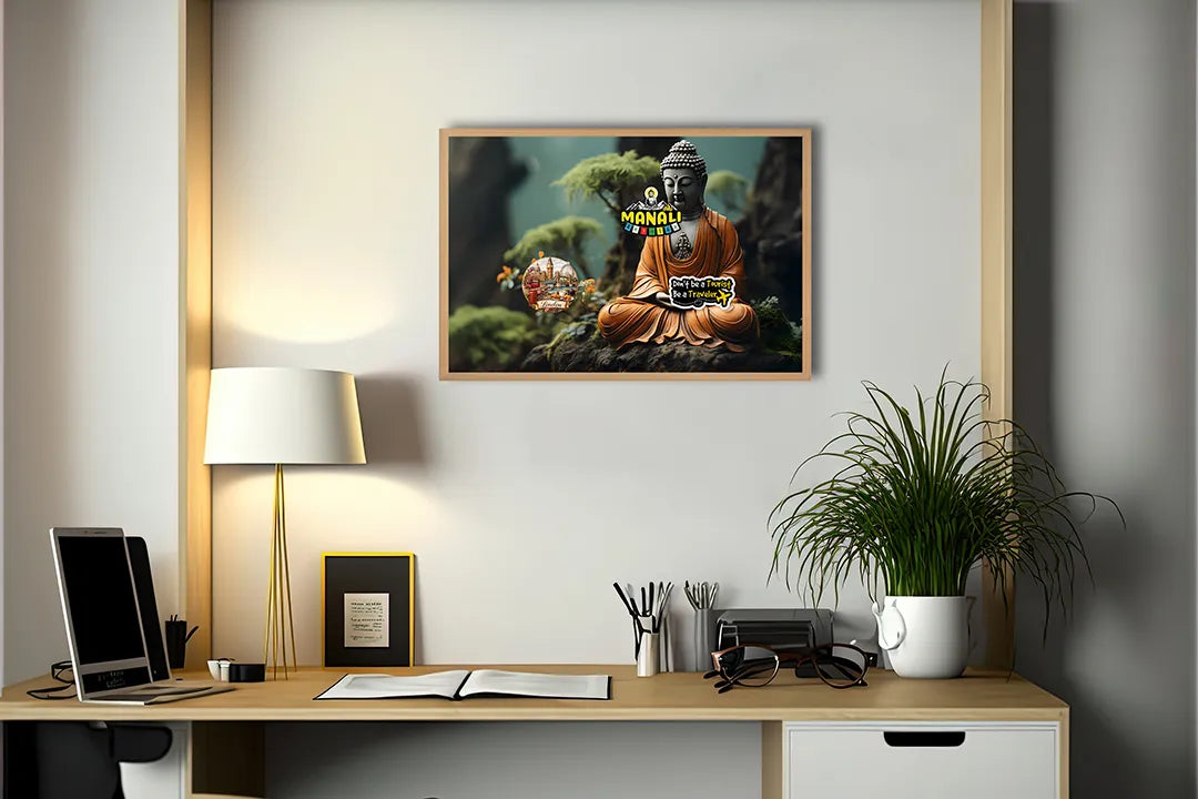 Metalen Magneetbord met print van Boeddha beeld in bos perfect als decoratie