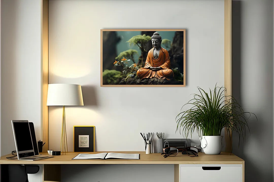 Metalen Magneetbord met print van Boeddha beeld in bos perfect als decoratie