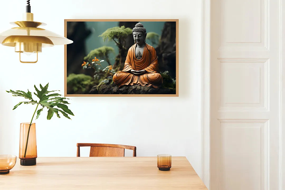 Metalen Magneetbord met print van Boeddha beeld in bos perfect als decoratie