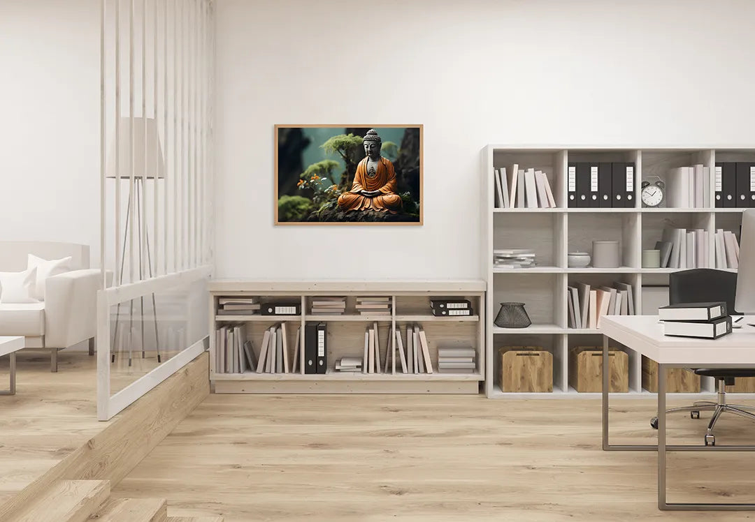 Metalen Magneetbord met print van Boeddha beeld in bos perfect als decoratie