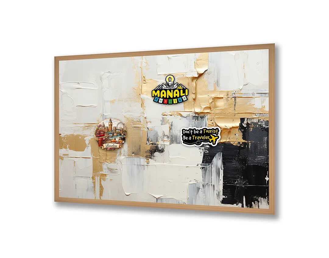 Metalen Magneetbord met print van Goud en wit abstract schilderij perfect als decoratie