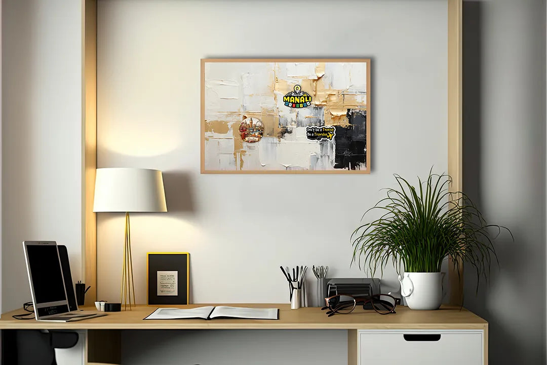 Metalen Magneetbord met print van Goud en wit abstract schilderij perfect als decoratie