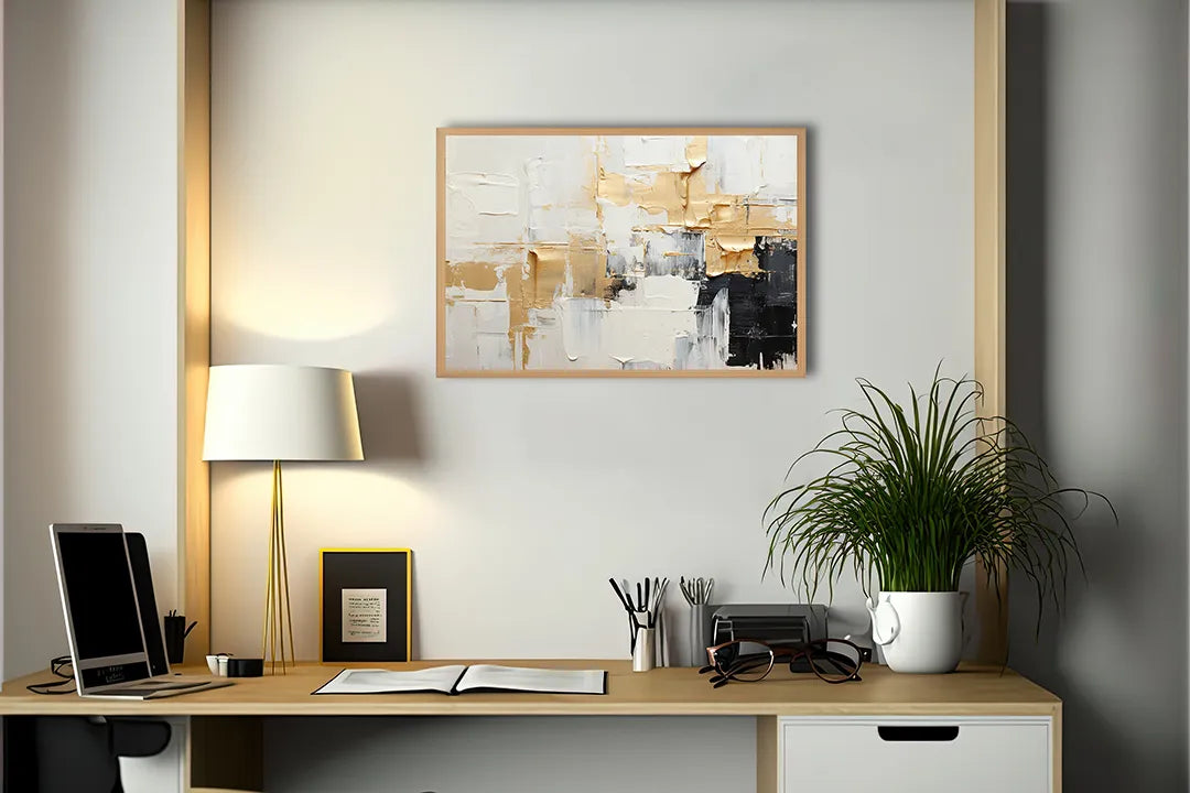 Metalen Magneetbord met print van Goud en wit abstract schilderij perfect als decoratie