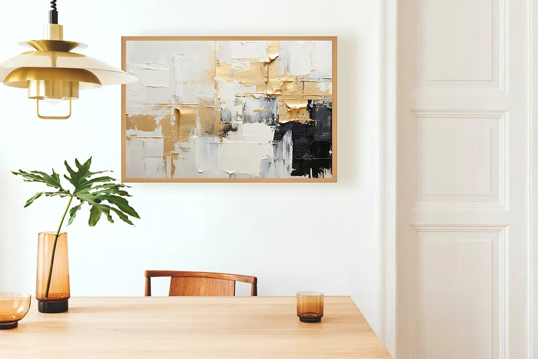 Metalen Magneetbord met print van Goud en wit abstract schilderij perfect als decoratie