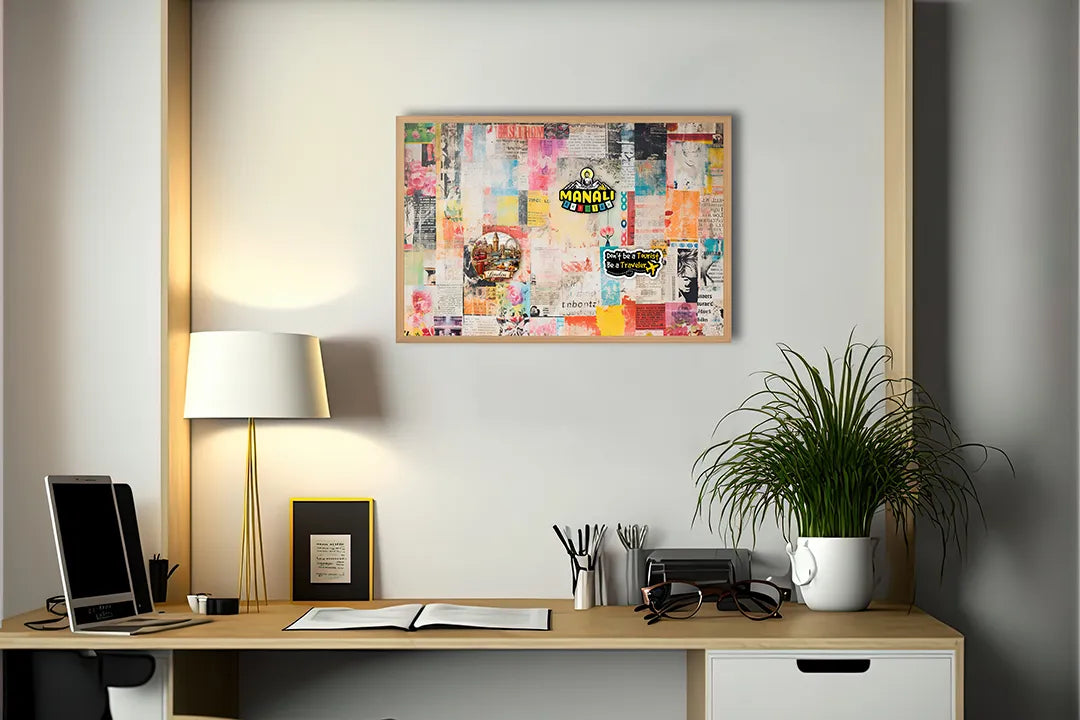 Metalen Magneetbord met print van Kleurrijke collage abstract perfect als decoratie