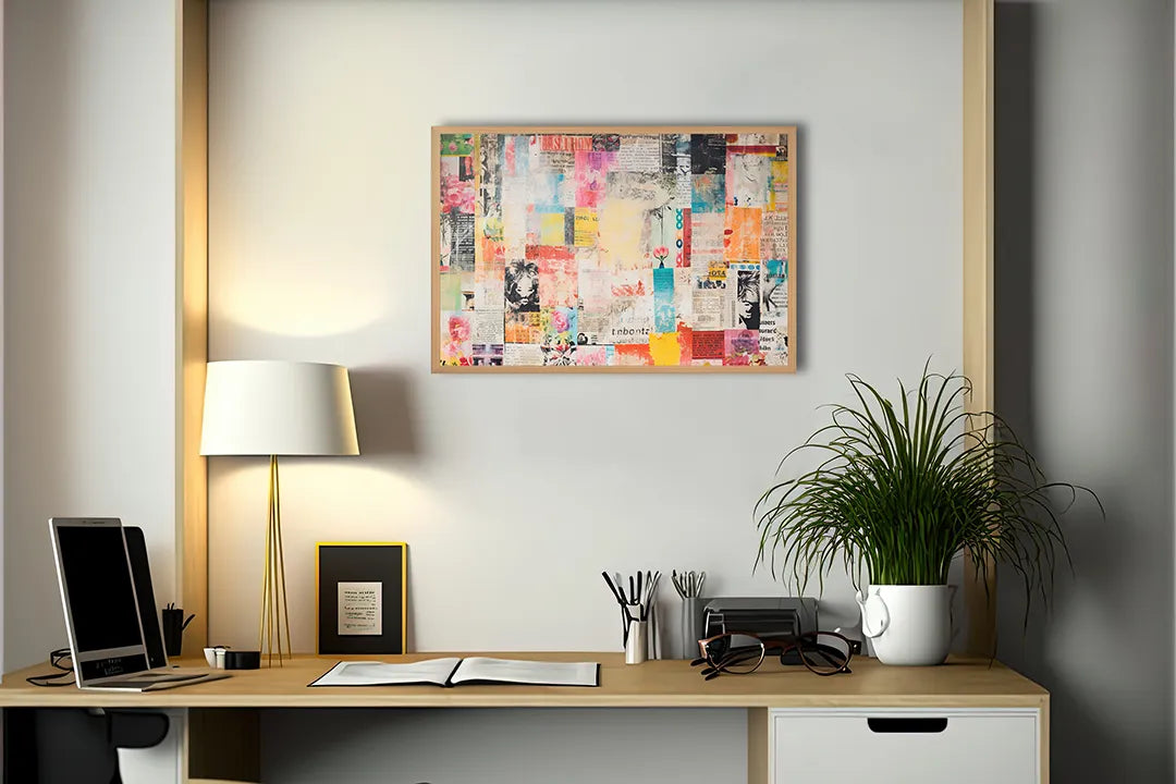 Metalen Magneetbord met print van Kleurrijke collage abstract perfect als decoratie