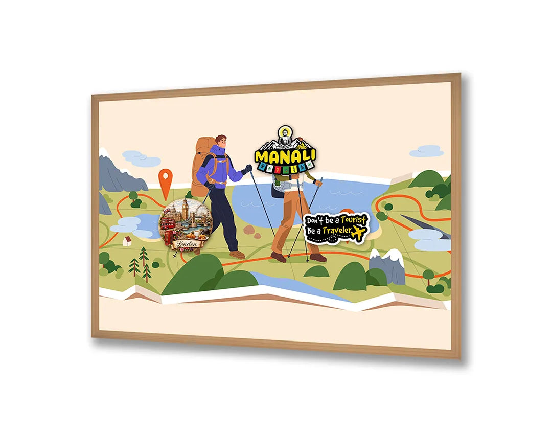 Metalen Magneetbord met print van Wandelaars in bergen illustratie perfect als decoratie