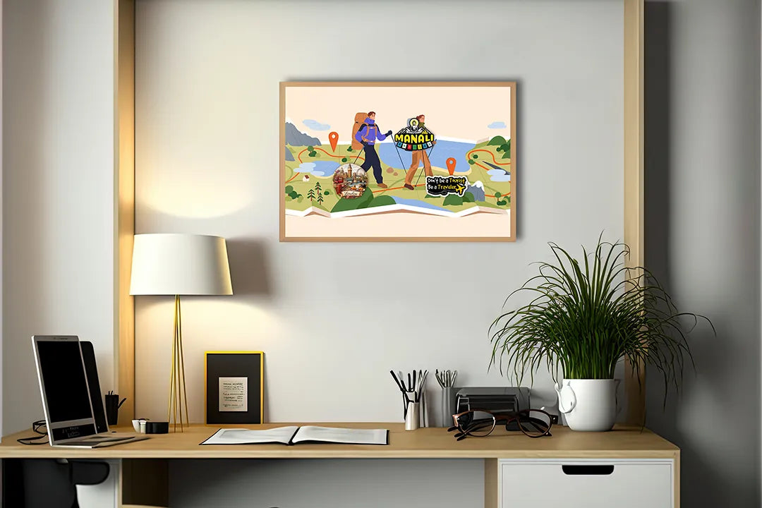 Metalen Magneetbord met print van Wandelaars in bergen illustratie perfect als decoratie