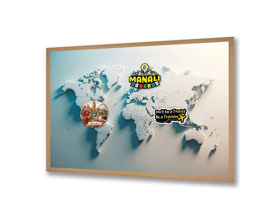 Metalen Magneetbord met print van Wereldkaart origami wit perfect als decoratie