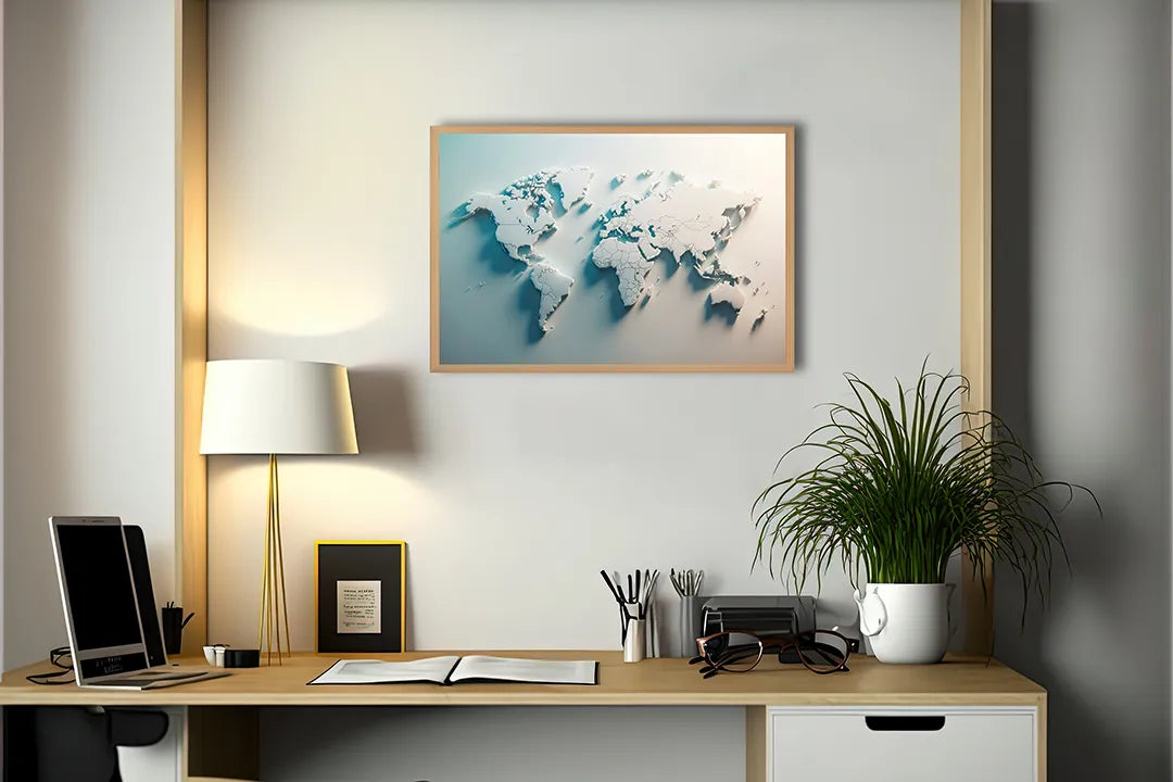 Metalen Magneetbord met print van Wereldkaart origami wit perfect als decoratie