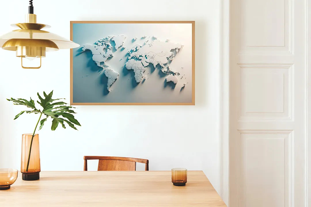 Metalen Magneetbord met print van Wereldkaart origami wit perfect als decoratie