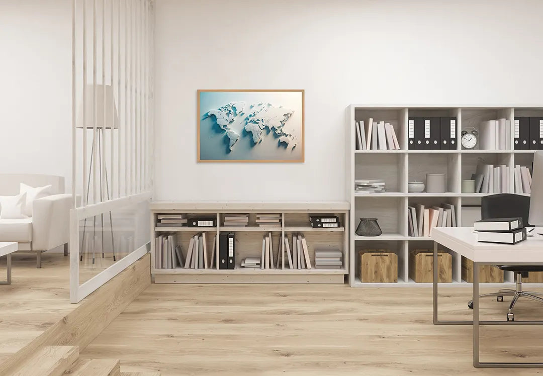 Metalen Magneetbord met print van Wereldkaart origami wit perfect als decoratie