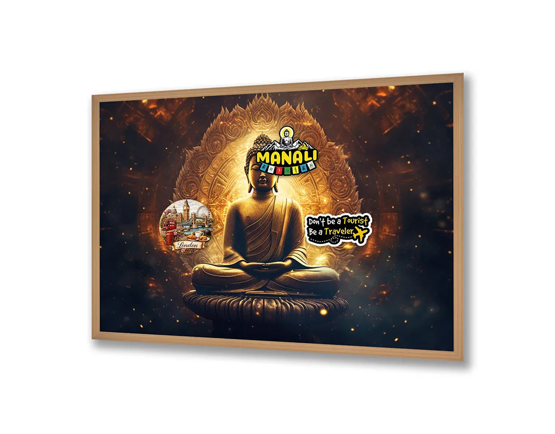Metalen Magneetbord met print van Gouden boeddha gloed perfect als decoratie