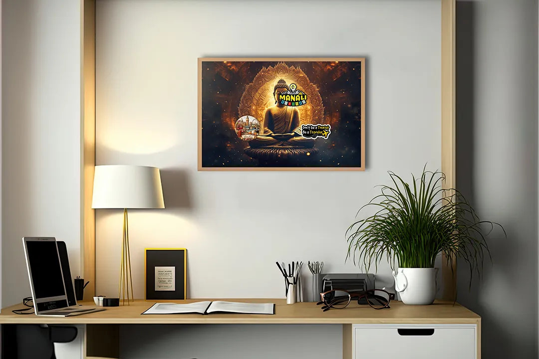 Metalen Magneetbord met print van Gouden boeddha gloed perfect als decoratie