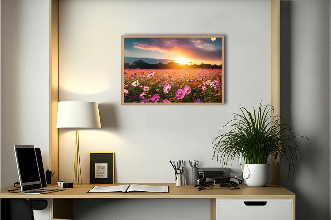 Metalen Magneetbord met print van Lavendelveld zonsondergang perfect als decoratie