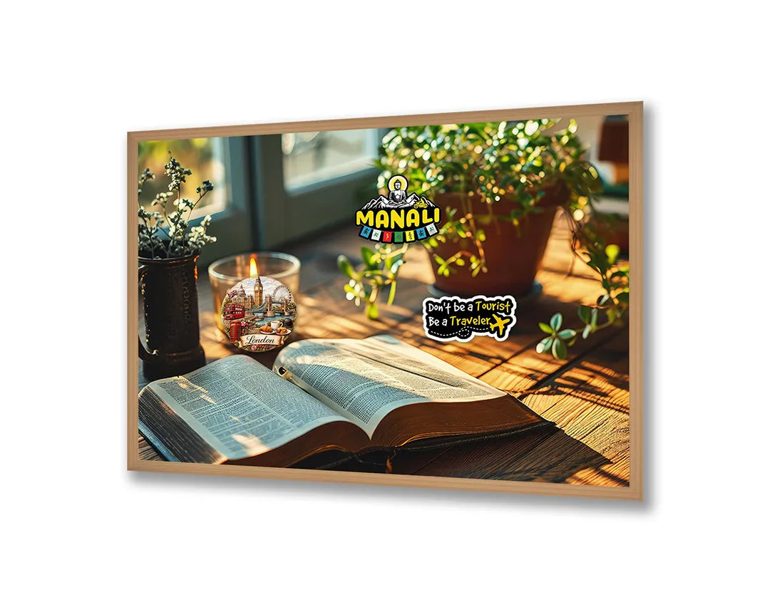Metalen Magneetbord met print van Boek en plant op tafel perfect als decoratie