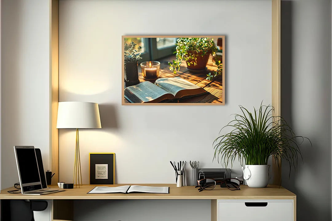 Metalen Magneetbord met print van Boek en plant op tafel perfect als decoratie
