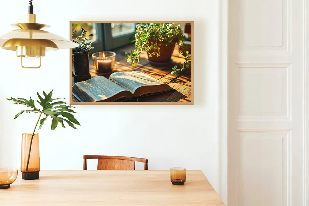 Metalen Magneetbord met print van Boek en plant op tafel perfect als decoratie