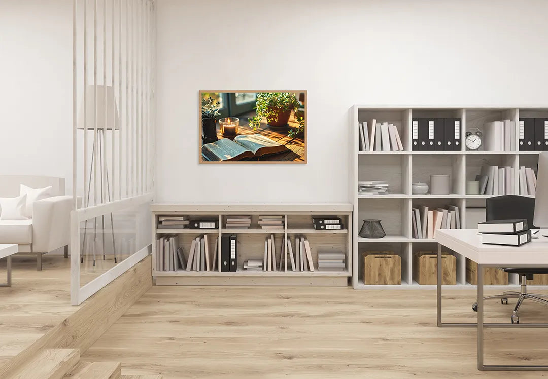 Metalen Magneetbord met print van Boek en plant op tafel perfect als decoratie