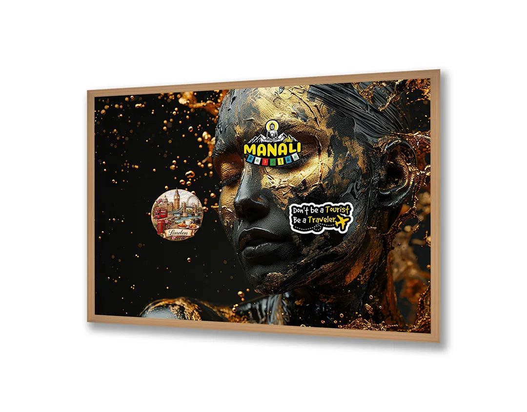 Metalen Magneetbord met print van Gouden gezicht standbeeld perfect als decoratie