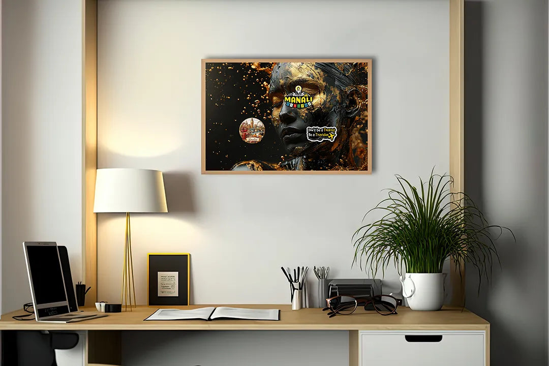 Metalen Magneetbord met print van Gouden gezicht standbeeld perfect als decoratie