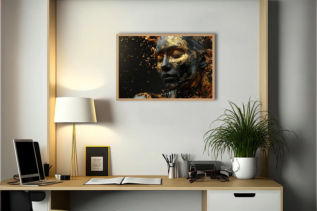 Metalen Magneetbord met print van Gouden gezicht standbeeld perfect als decoratie