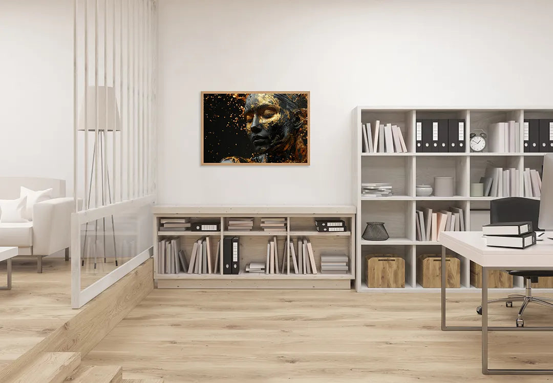 Metalen Magneetbord met print van Gouden gezicht standbeeld perfect als decoratie