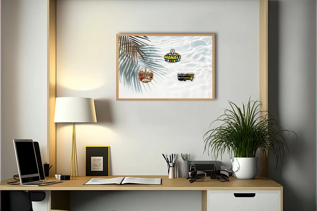 Metalen Magneetbord met print van Palmblad schaduw op wit perfect als decoratie