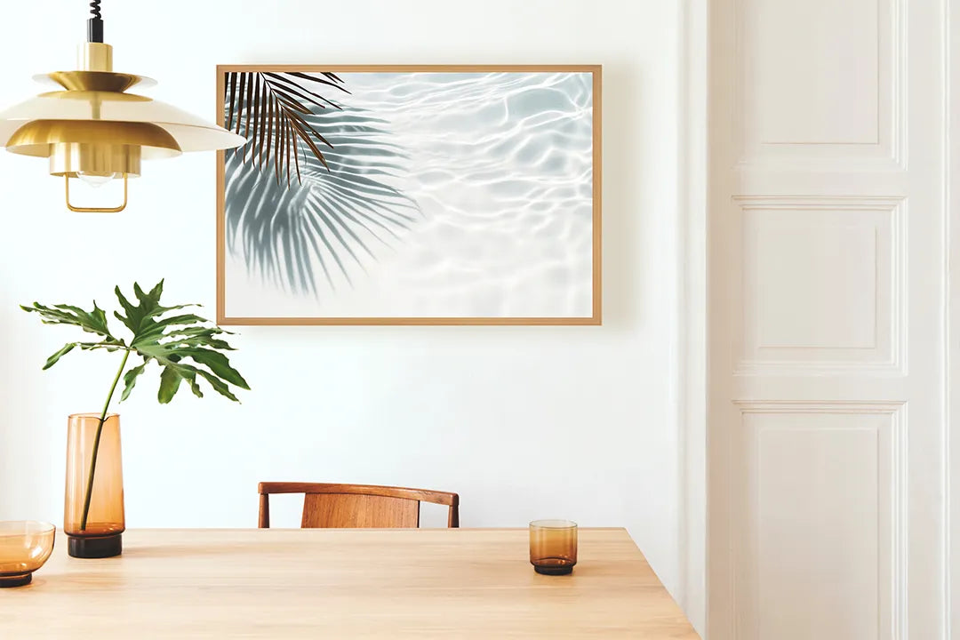 Metalen Magneetbord met print van Palmblad schaduw op wit perfect als decoratie