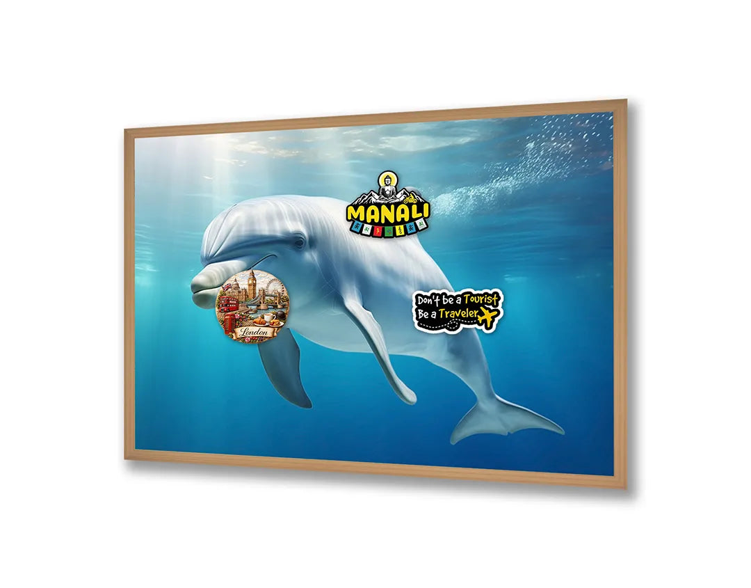 Metalen Magneetbord met print van Dolfijn onderwater blauw perfect als decoratie