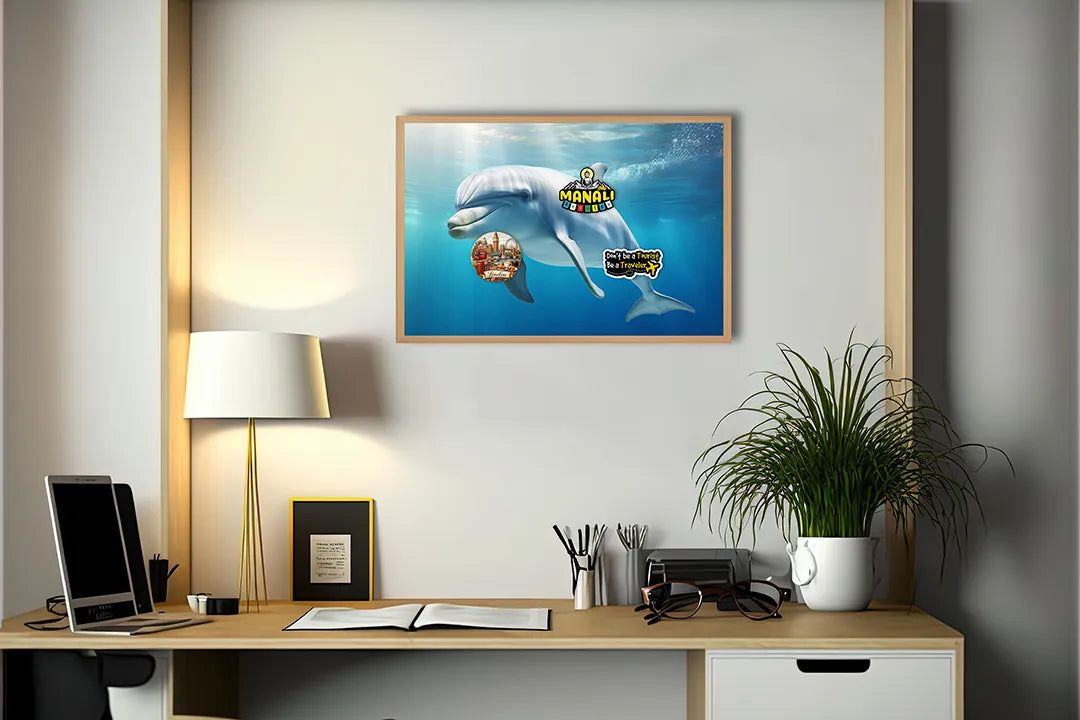 Metalen Magneetbord met print van Dolfijn onderwater blauw perfect als decoratie