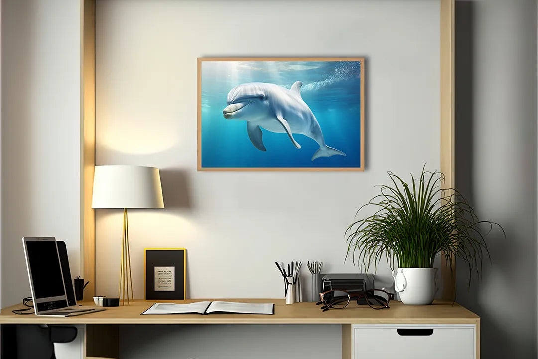 Metalen Magneetbord met print van Dolfijn onderwater blauw perfect als decoratie