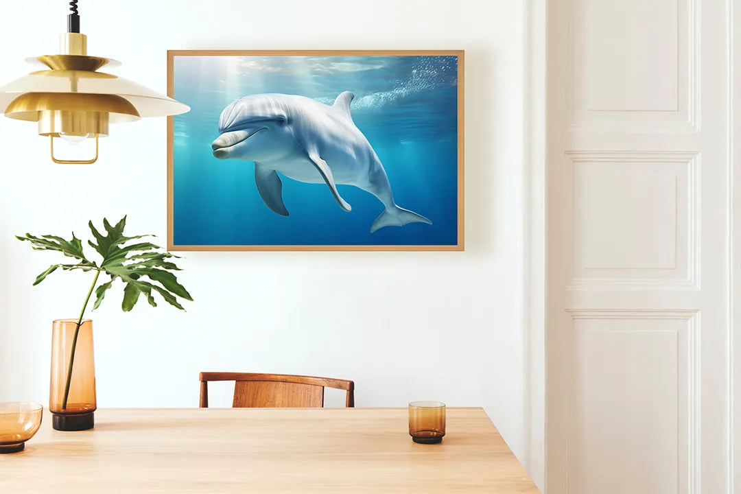 Metalen Magneetbord met print van Dolfijn onderwater blauw perfect als decoratie