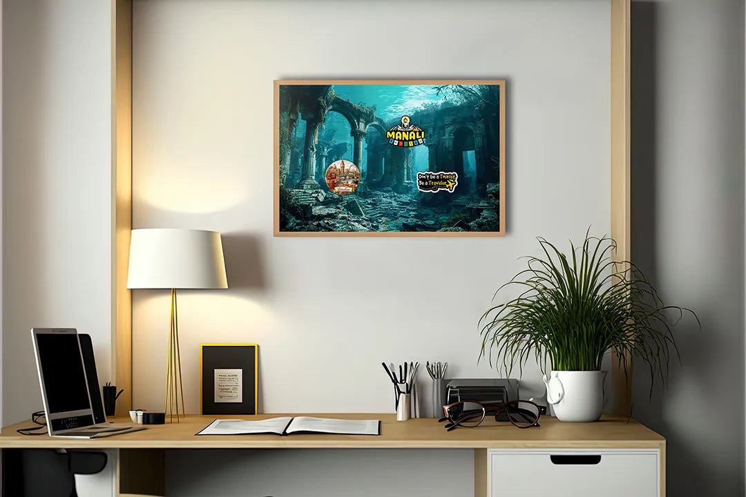 Metalen Magneetbord met print van Oude ruine in oerwoud perfect als decoratie