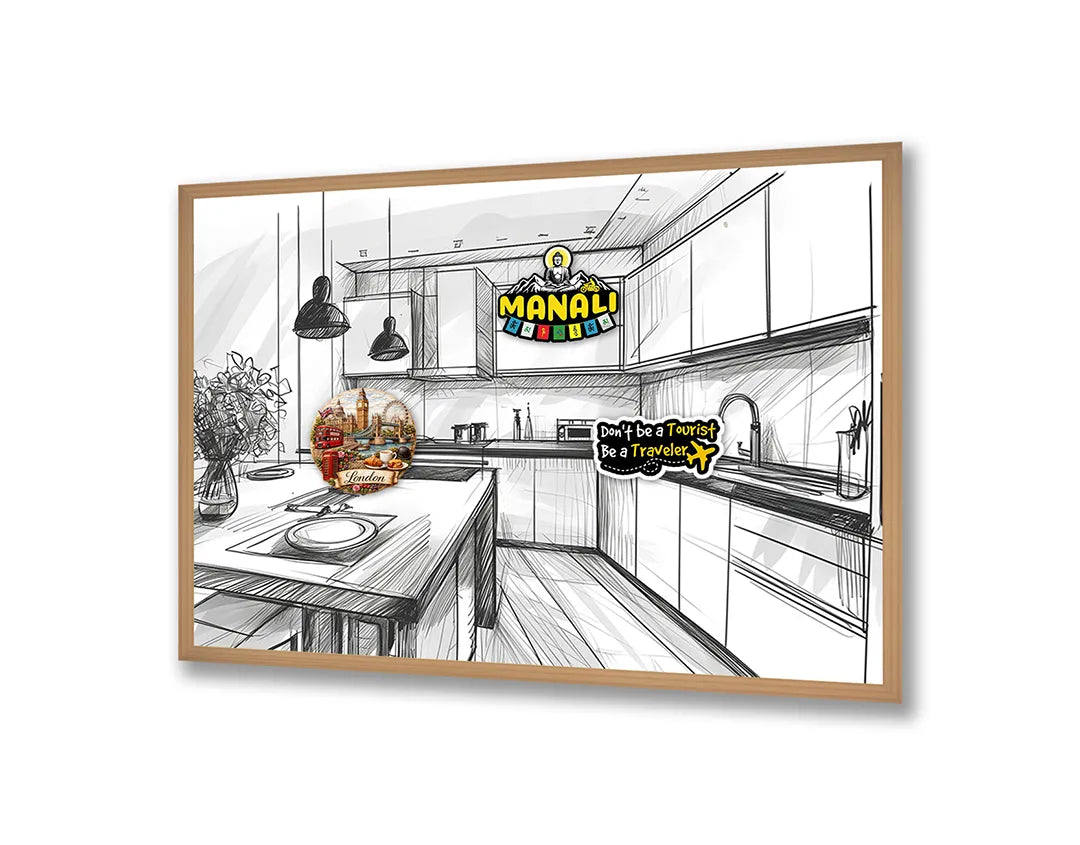 Metalen Magneetbord met print van Keuken schets zwart wit perfect als decoratie