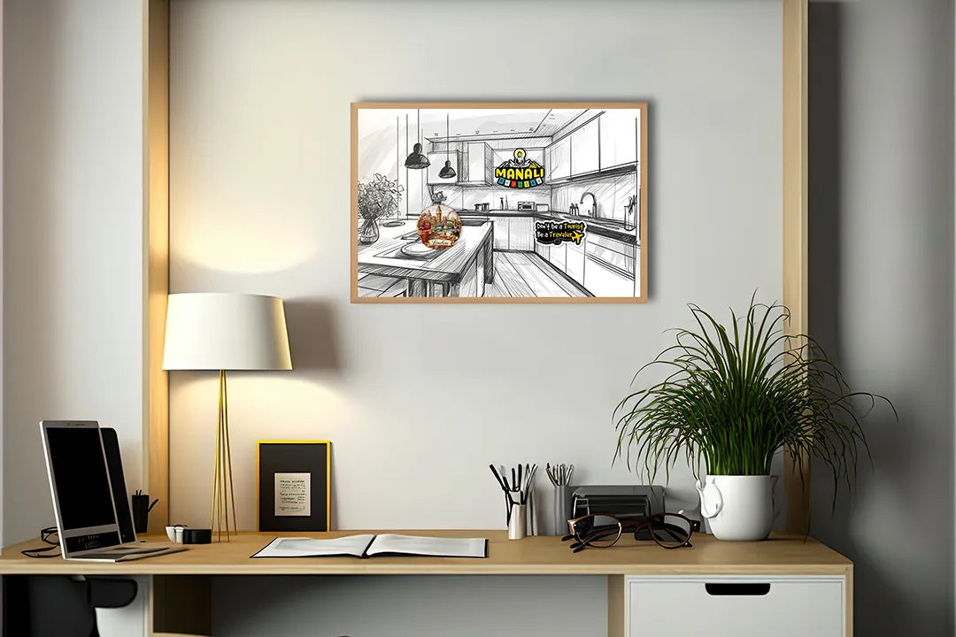 Metalen Magneetbord met print van Keuken schets zwart wit perfect als decoratie