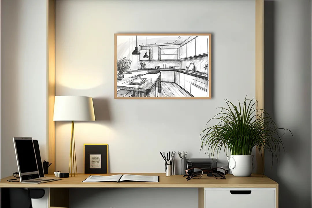 Metalen Magneetbord met print van Keuken schets zwart wit perfect als decoratie
