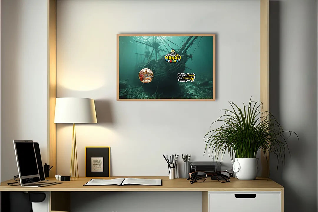 Metalen Magneetbord met print van Geestenschip onderwater perfect als decoratie