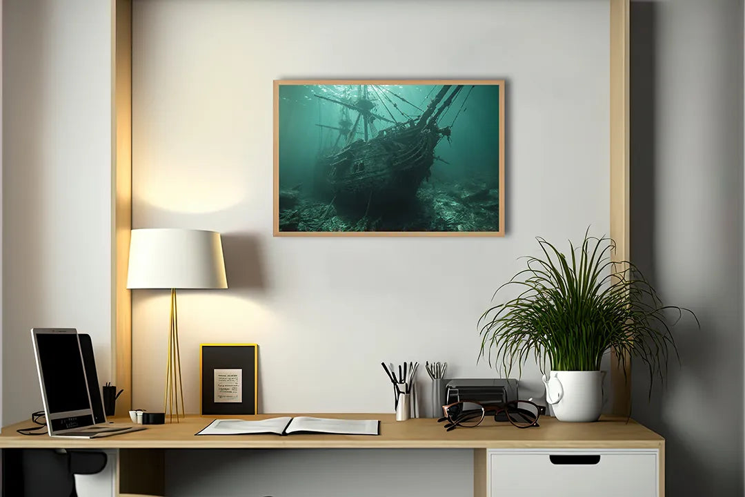 Metalen Magneetbord met print van Geestenschip onderwater perfect als decoratie