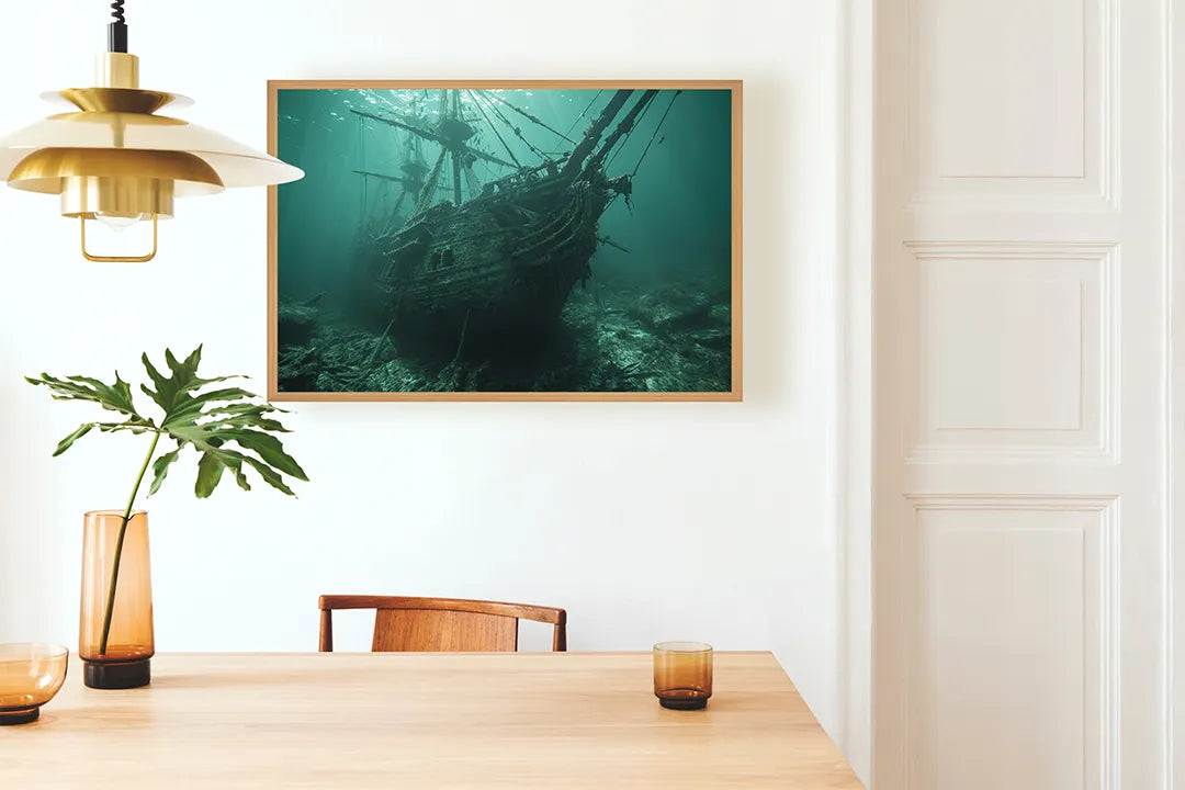 Metalen Magneetbord met print van Geestenschip onderwater perfect als decoratie