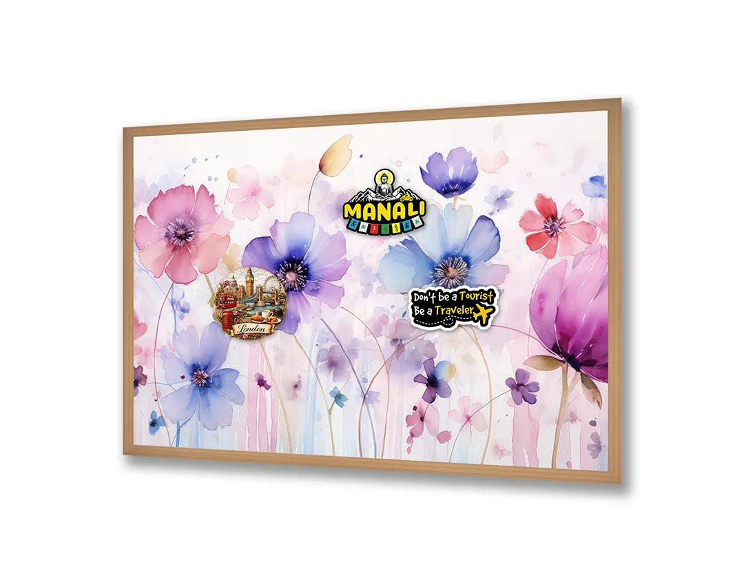 Metalen Magneetbord met print van Paarse bloemen veld perfect als decoratie