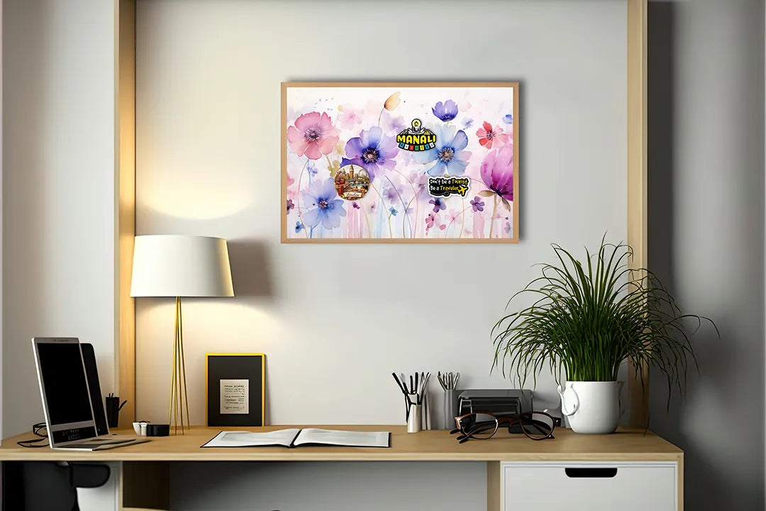 Metalen Magneetbord met print van Paarse bloemen veld perfect als decoratie