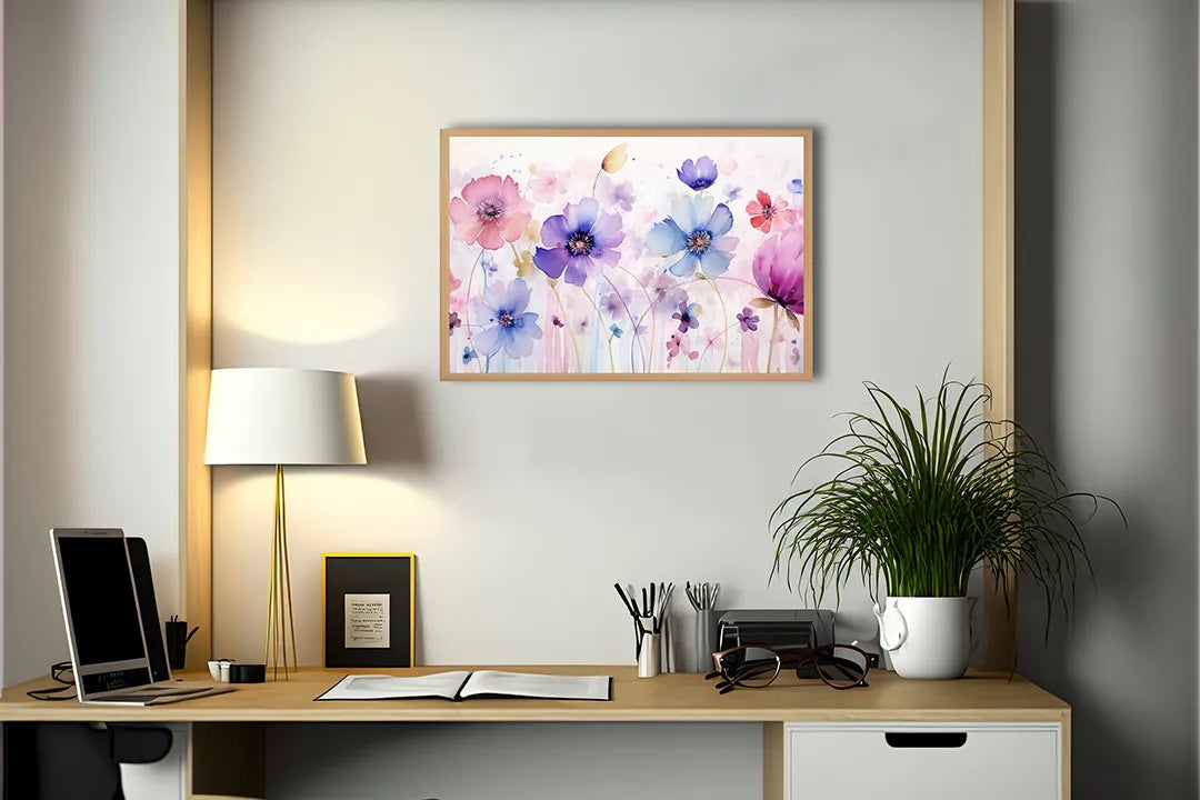 Metalen Magneetbord met print van Paarse bloemen veld perfect als decoratie
