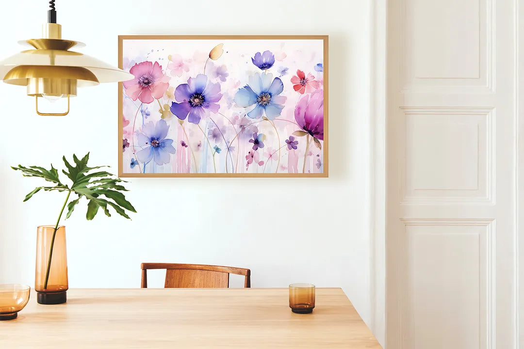 Metalen Magneetbord met print van Paarse bloemen veld perfect als decoratie