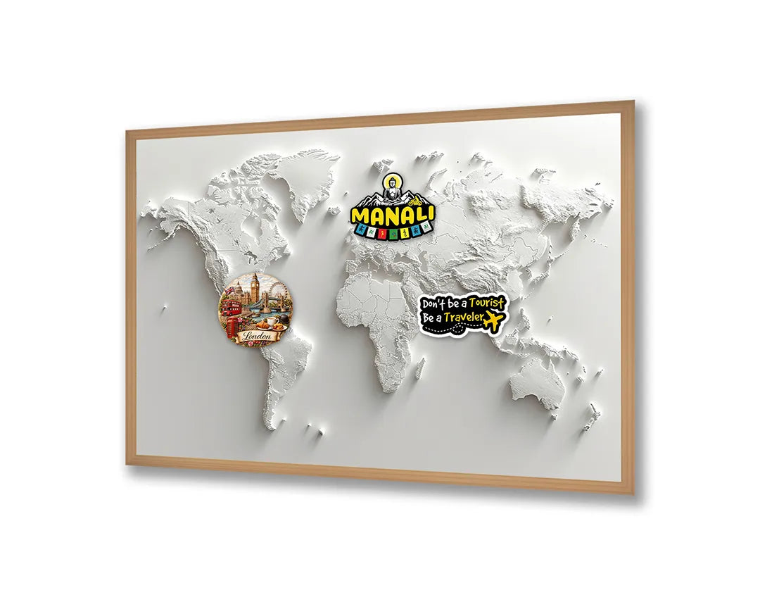 Metalen Magneetbord met print van Witte 3D wereldkaart perfect als decoratie